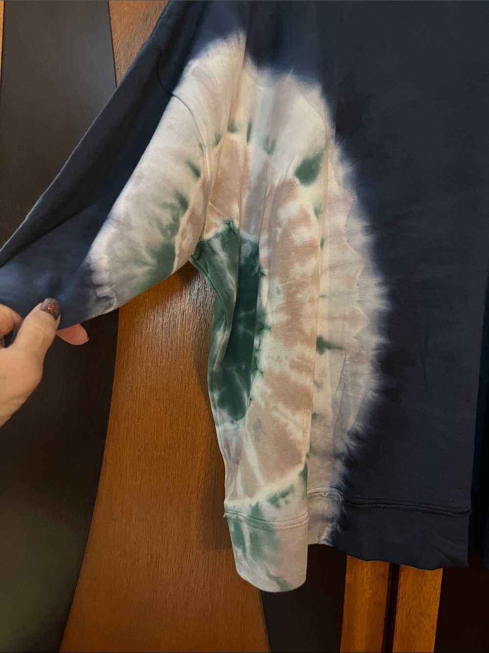 78 & Sunny Navy Pullover Sweatshirt w/Tie-Dye Detail on Sleeve & Side-Front&Back - Picture 9 of 11